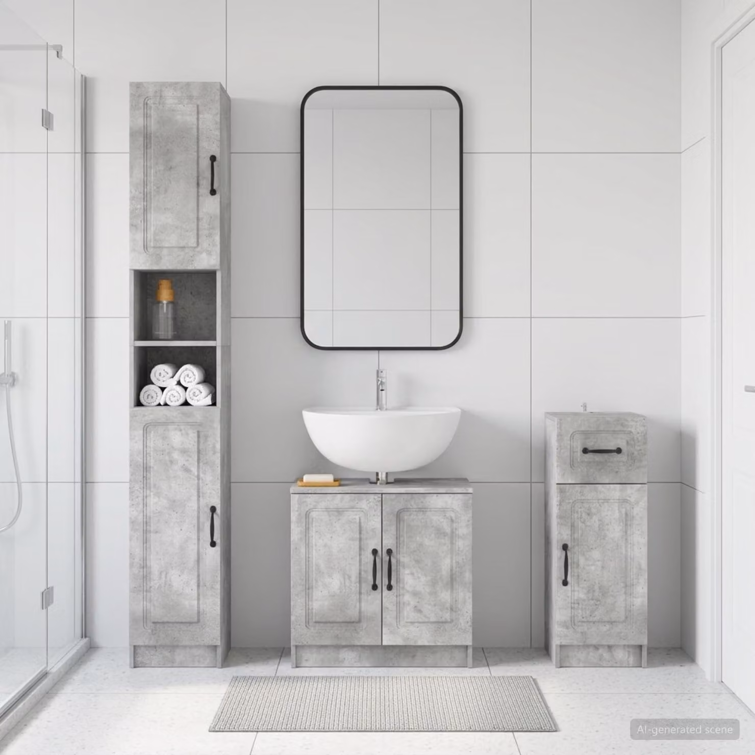 Set di armadietti da bagno UTRECHT vidaXL in 3 pezzi, Grigio Cemento, design moderno con ante a cerniera e ripiani interni