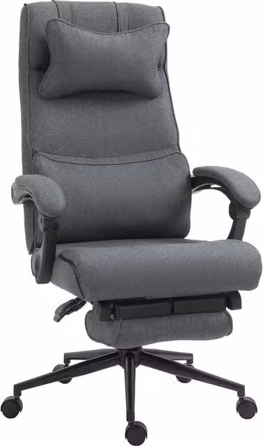 Sedia Poltrona Presidenziale da Ufficio GIORDANOSHOP con Poggiapiedi e Poggiatesta in Tessuto Grigia L/P/H: 66 x 70 x 115-123 cm – 1