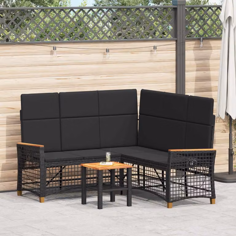 Set di divani da giardino a forma di U vidaXL con 5 posti, colore nero, L/P/H: 164 x 164 x 112 cm