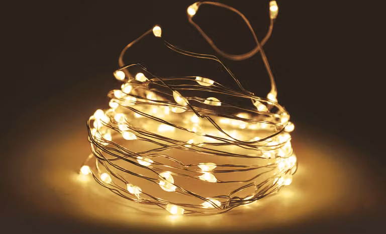 Catena luminosa a filo 5 m con 100 micro LED - bianco caldo - filo luminoso per esterni