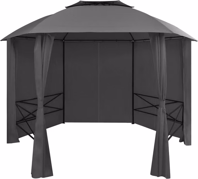 The Living Store Gazebo da giardino con tende Esagonale 360x265 cm
