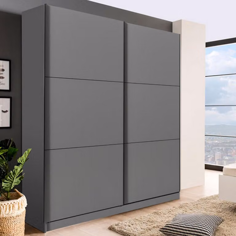 Dmora Guardaroba Grande Piateda 217x210h cm Nero Antracite, 8 Ripiani Appendiabiti