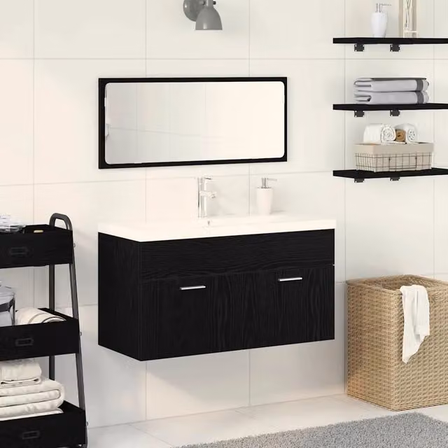 Set di mobili per il bagno 3 pz Rovere Nero 3334330