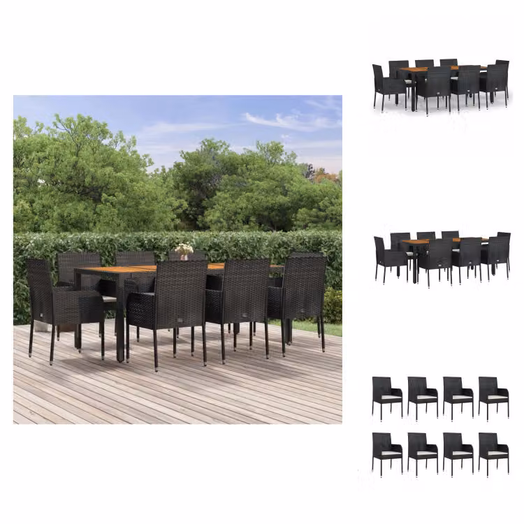vidaXL set da pranzo da giardino 9 pezzi con cuscini in poly rattan nero - Set di mobili da giardino