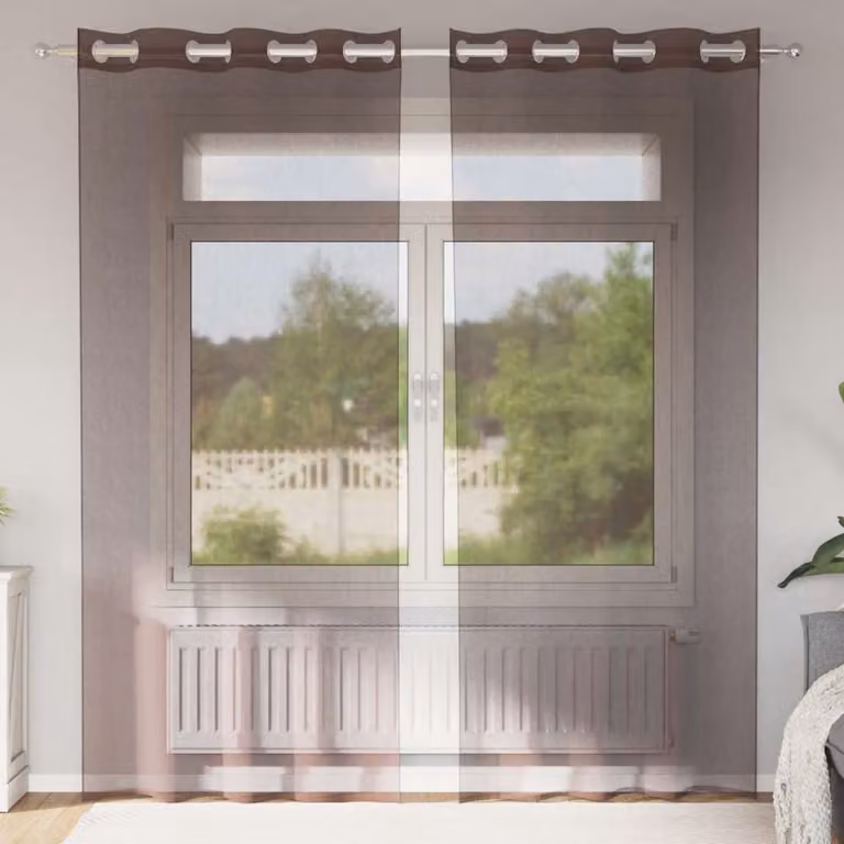 Set di 2 tende in voile semi-trasparenti vidaXL con occhielli, marrone, L: 140 cm x H: 225 cm