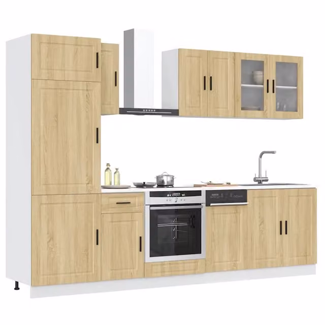 Set Mobili da Cucina Moderno vidaXL in MDF e Vetro, Colore Marrone e Beige, 8 Pezzi