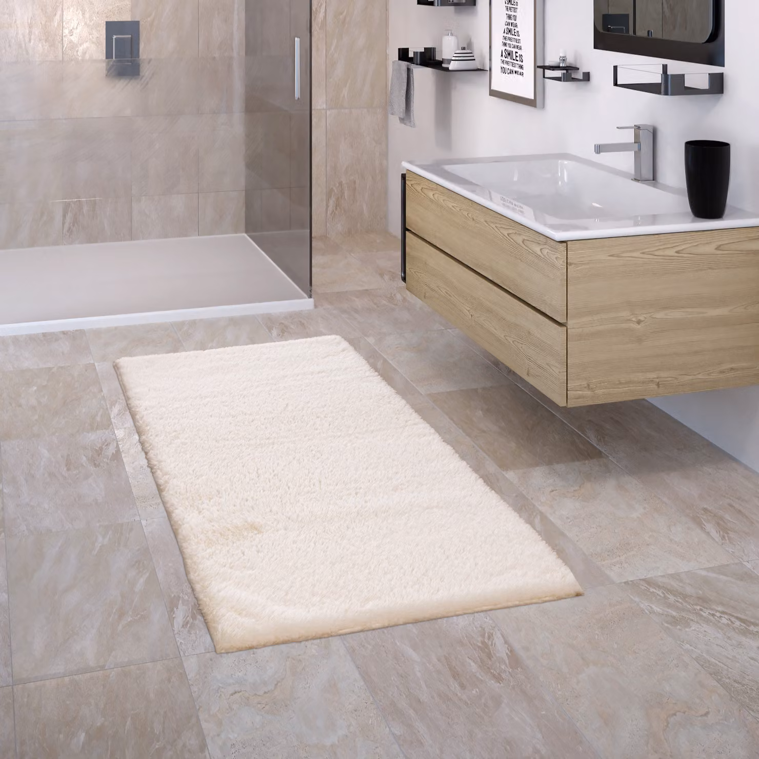 Tappeto Comfort beige lavabile in lavatrice antiscivolo L: 50 cm x P: 80 cm – 2