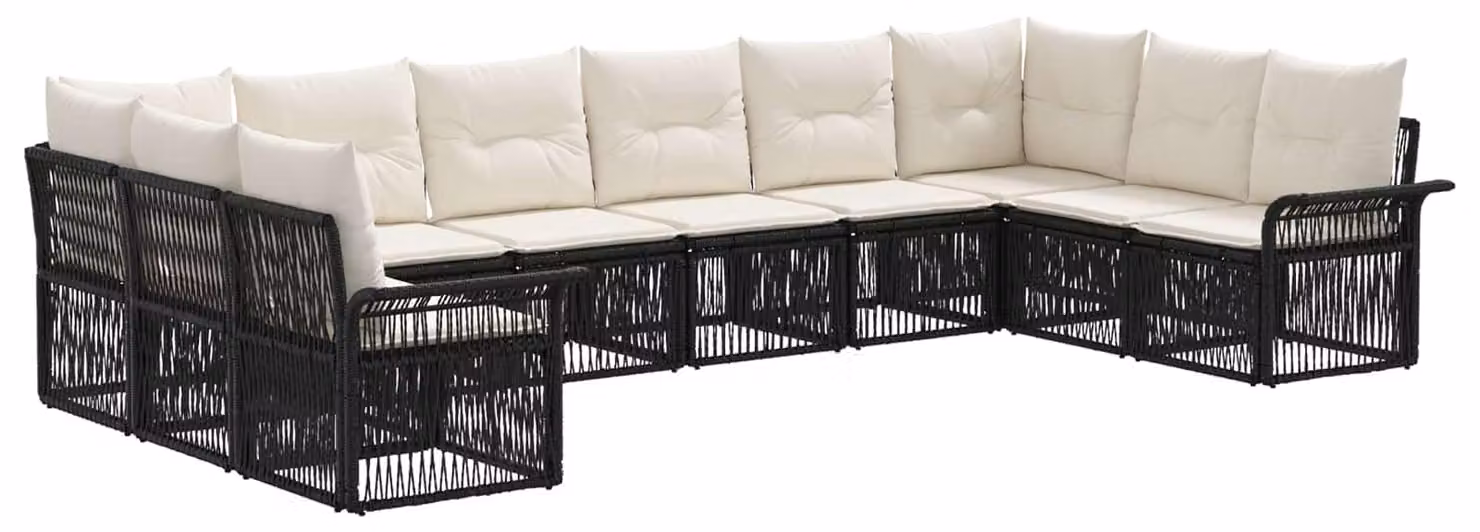Set da giardino composto da 10 pezzi, colore nero, realizzato in rattan sintetico