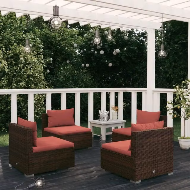 Set Divani da Giardino 4 pz con Cuscini in Polyrattan Marrone 3101531