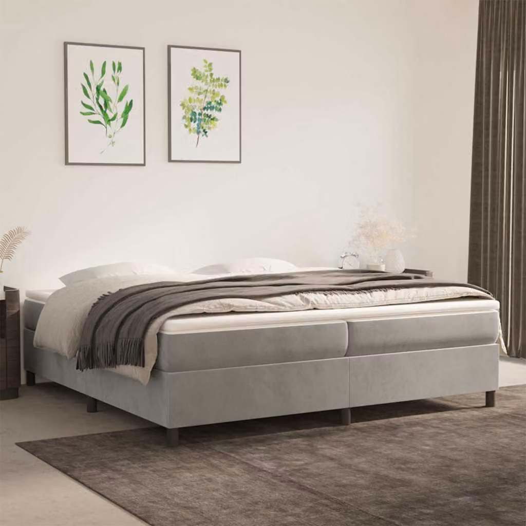 vidaXL Giroletto a Molle Ibrido con Materasso in Velluto Grigio e Bianco L/P: 200 x 200 cm