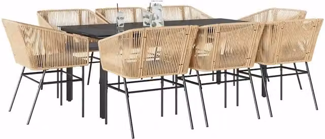 Set da pranzo da giardino vidaXL in polyrattan con cuscini e tavolo in vetro da 9 pezzi