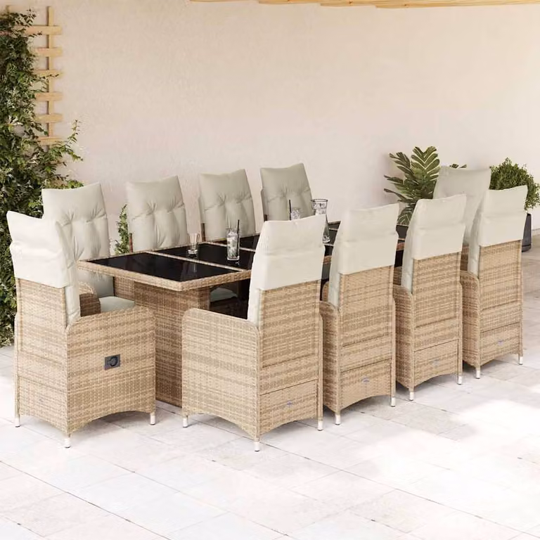 Set Bistrò da Giardino e Balcone vidaXL 11 pz in Polyrattan e Metallo con Cuscini Beige e Bianco