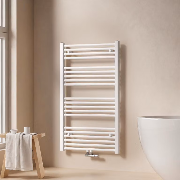 EMKE Radiatore da bagno Asciugamano Scaldasalviette 60x100cm 498 Watt Bianco Radiatore da bagno Attacco centrale senza elemento riscaldante