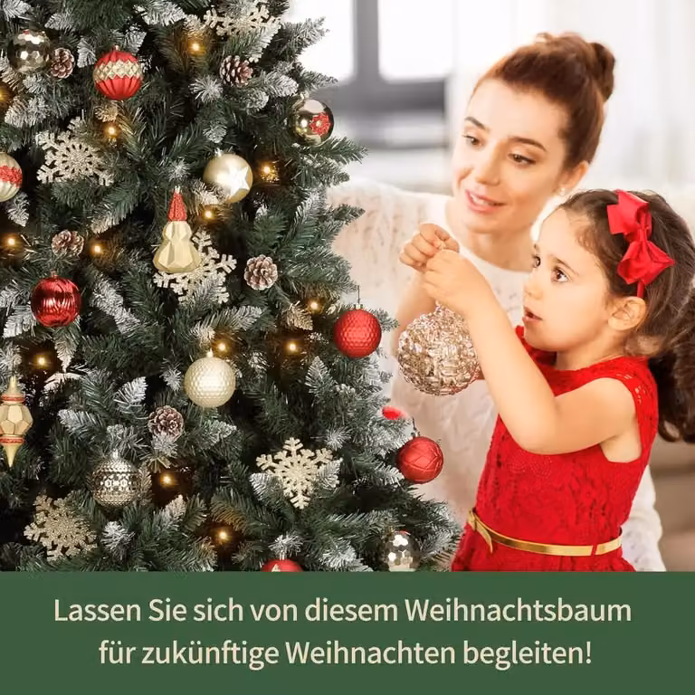 Albero di Natale artificiale - Abete canadese - 2,4 m denso e pieno - Neve floccata con pigne - Aghi in PVC/PE - 10 kg - Verde