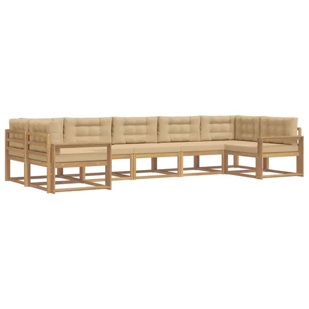 Set di divani da esterno a L vidaXL in legno di acacia con cuscini, Bianco, Beige e Marrone – 2