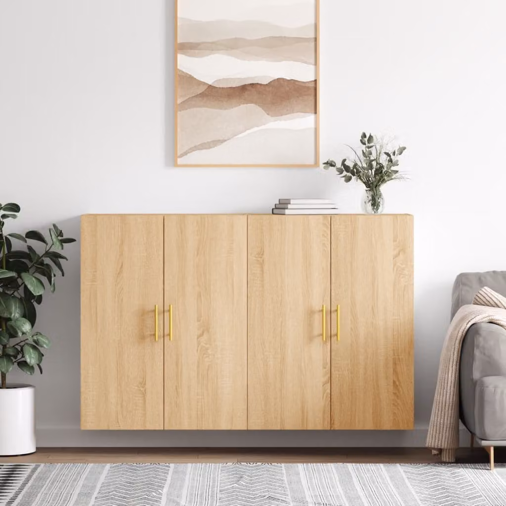Set di 2 mobili a parete moderni vidaXL in legno color rovere, L: 69,5 cm, P: 34 cm, H: 90 cm
