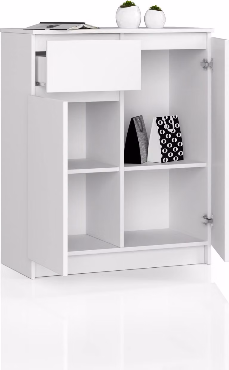 BDW, cassettiera 1 cassetto e 2 ante, 80x99x40 cm, credenza, bianco