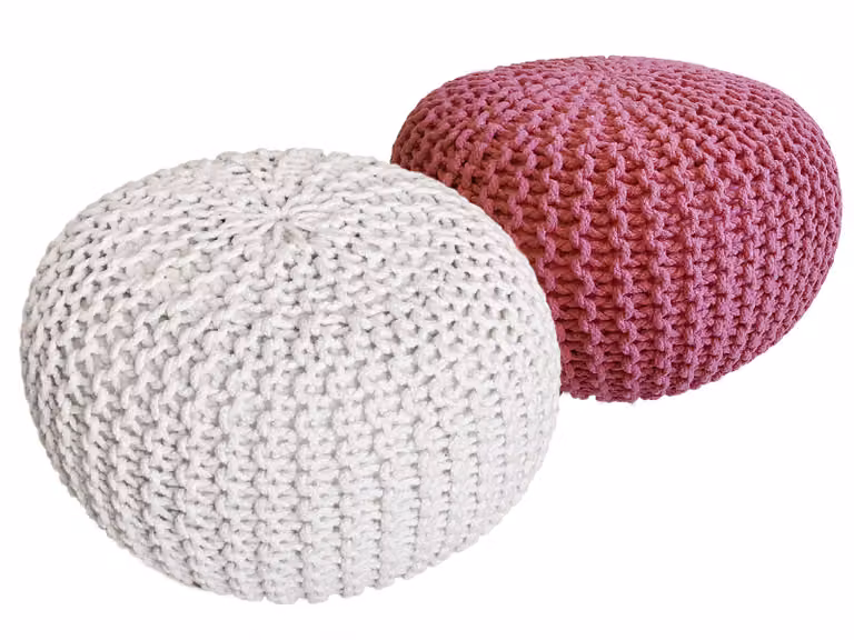 Set di 2 pouf a maglia pouf sedile pouf sedile pouf cuscino da terra Ø 55cm bianco/rosa