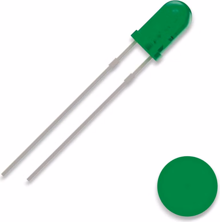 QUADRIOS LED, 3 mm, colore luce: verde, colore alloggiamento: verde diffuso, 2500 mcd, 520 nm, 2,54 mm