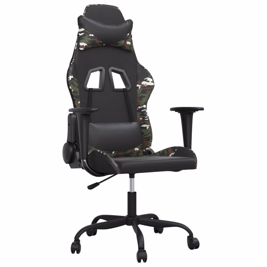 Sedia da Gaming Massaggiante Nero e Mimetico in Pelle finta
