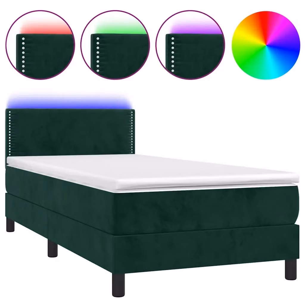 Letto Ibrido vidaXL in Velluto Verde con Materasso, Illuminazione LED Sotto il Letto e Porta USB, L/P: 80 x 200 cm – 2