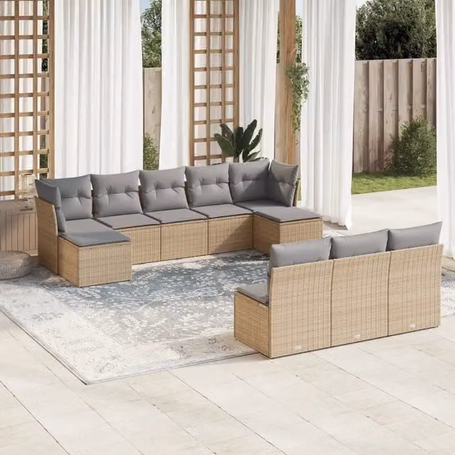 Set Divano da Giardino 10 pz con Cuscini Beige in Polyrattan 3250128