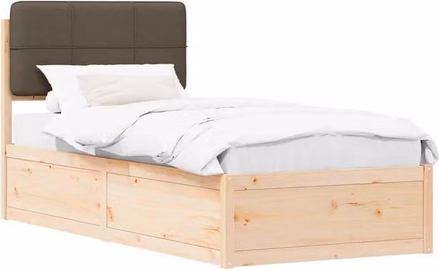 Letto singolo | Letto per adulti | Letto con Testiera Rivestita Talpa 75 x 190 cm Pino massello