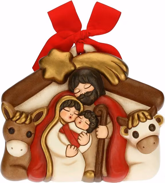 Presepe Thun con Gesù, Giuseppe, Maria, Bue e Asinello in ceramica multicolore