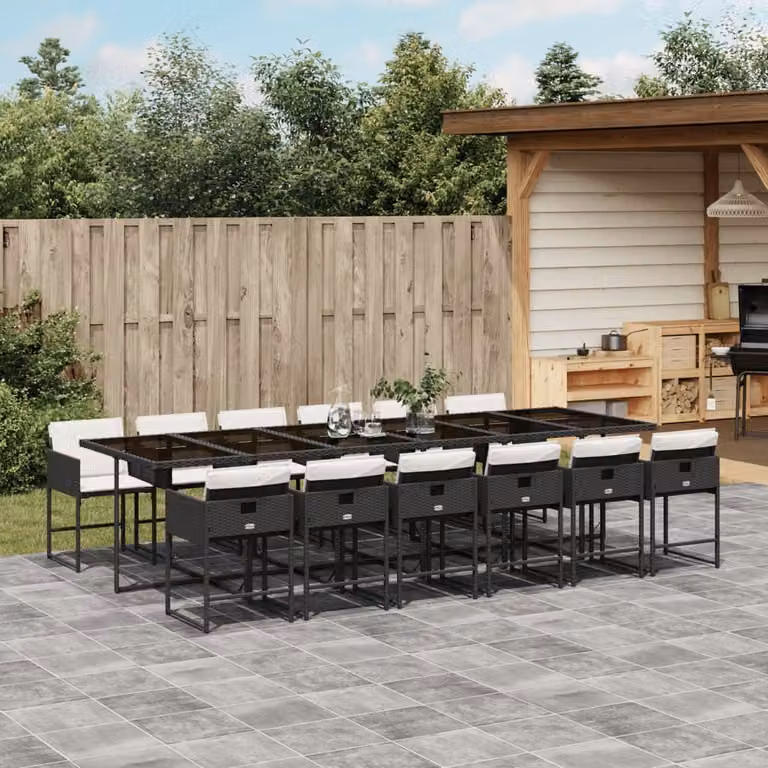 Maison Exclusive - Set da Pranzo da Giardino 13pz con Cuscini Nero in Polyrattan