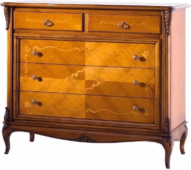 Cassettiera classica in legno con 5 cassetti Mobili 2G L: 132 cm, P: 58 cm, H: 113 cm – 3
