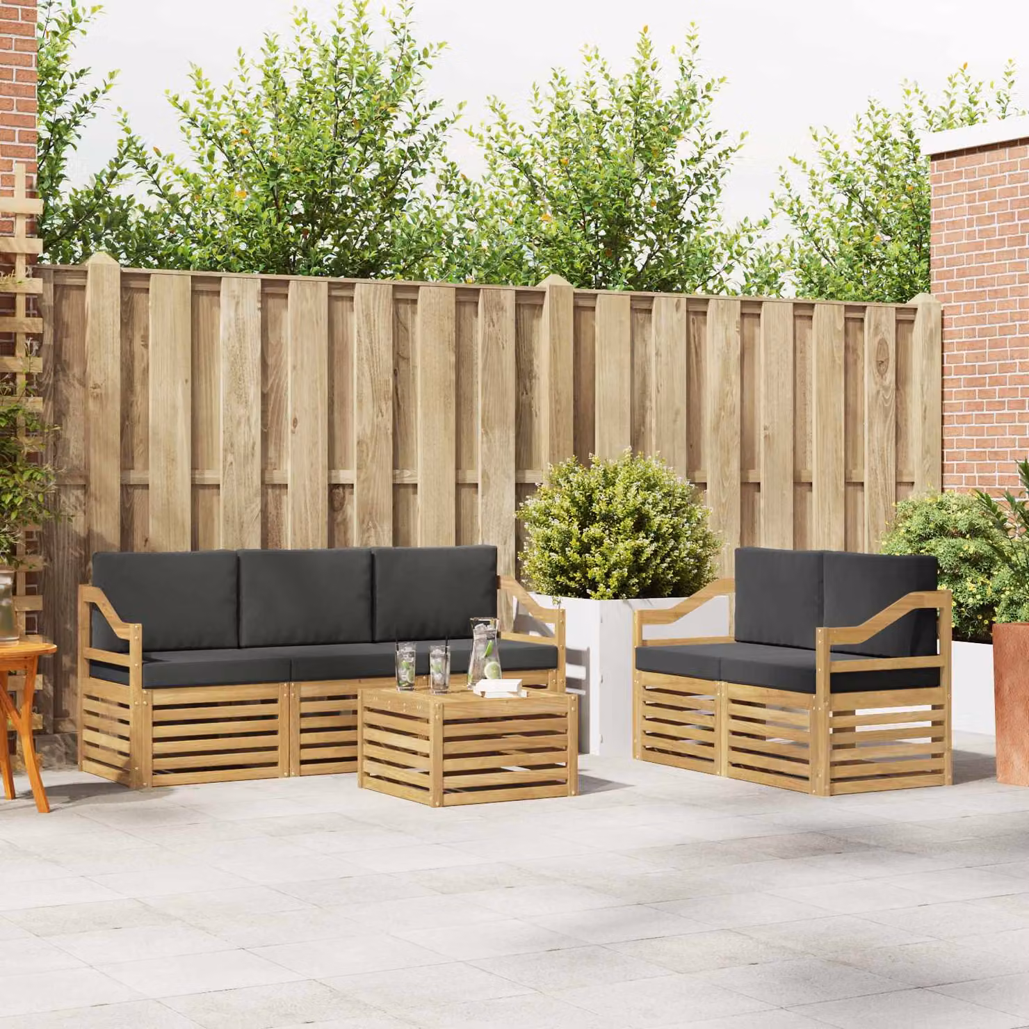 vidaXL Set di mobili da esterno moderno in legno di acacia con divano a 3 posti, tavolino da caffè e 6 pezzi, Bianco e Antracite