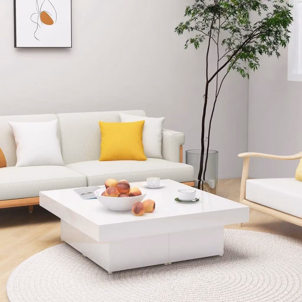 Maison Exclusive - Tavolino bianco lucido 90x90x28 cm Materiale ligneo