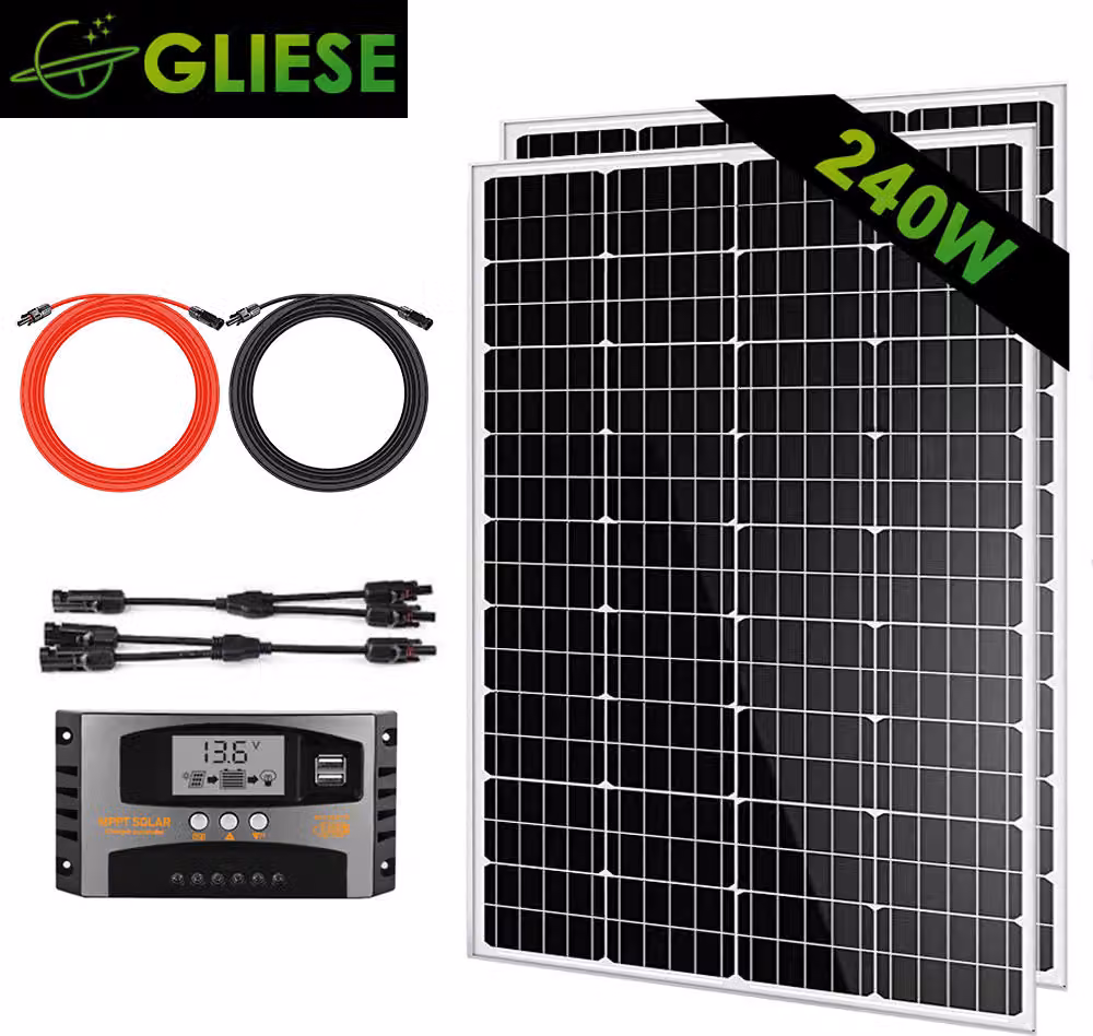Impianto solare da 240W: Kit completo per l'autonomia energetica domestica – Energia pulita dal sole, modulo solare monocristallino impermeabile