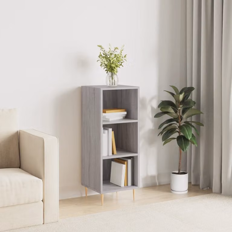 Credenza a parete vidaXL in legno e metallo, Grigio Sonoma, L: 34,5 cm, P: 32,5 cm, H: 90 cm