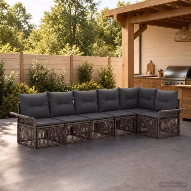 Set Divano da Giardino 6 pz Grigio polyrattan 3434834