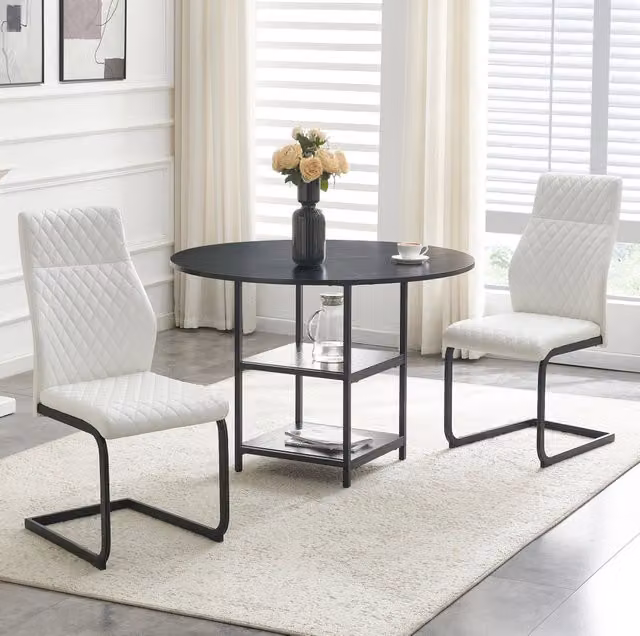 Set tavolo e sedie rotondo 107 cm in MDF e metallo nero e bianco per piccoli spazi