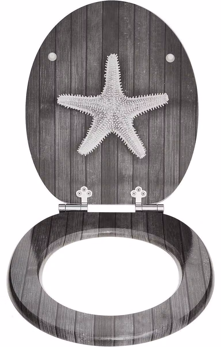 Copertura per WC con sistema di abbassamento automatico, in legno, colore grigio "Stella Marina", universale, realizzata in MDF