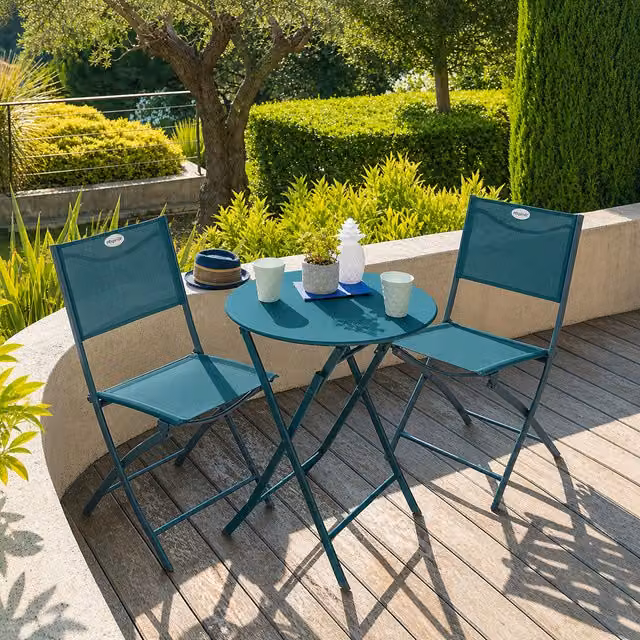 Tavolo da giardino tondo Hesperide in metallo azzurro L: 60 cm, H: 71 cm