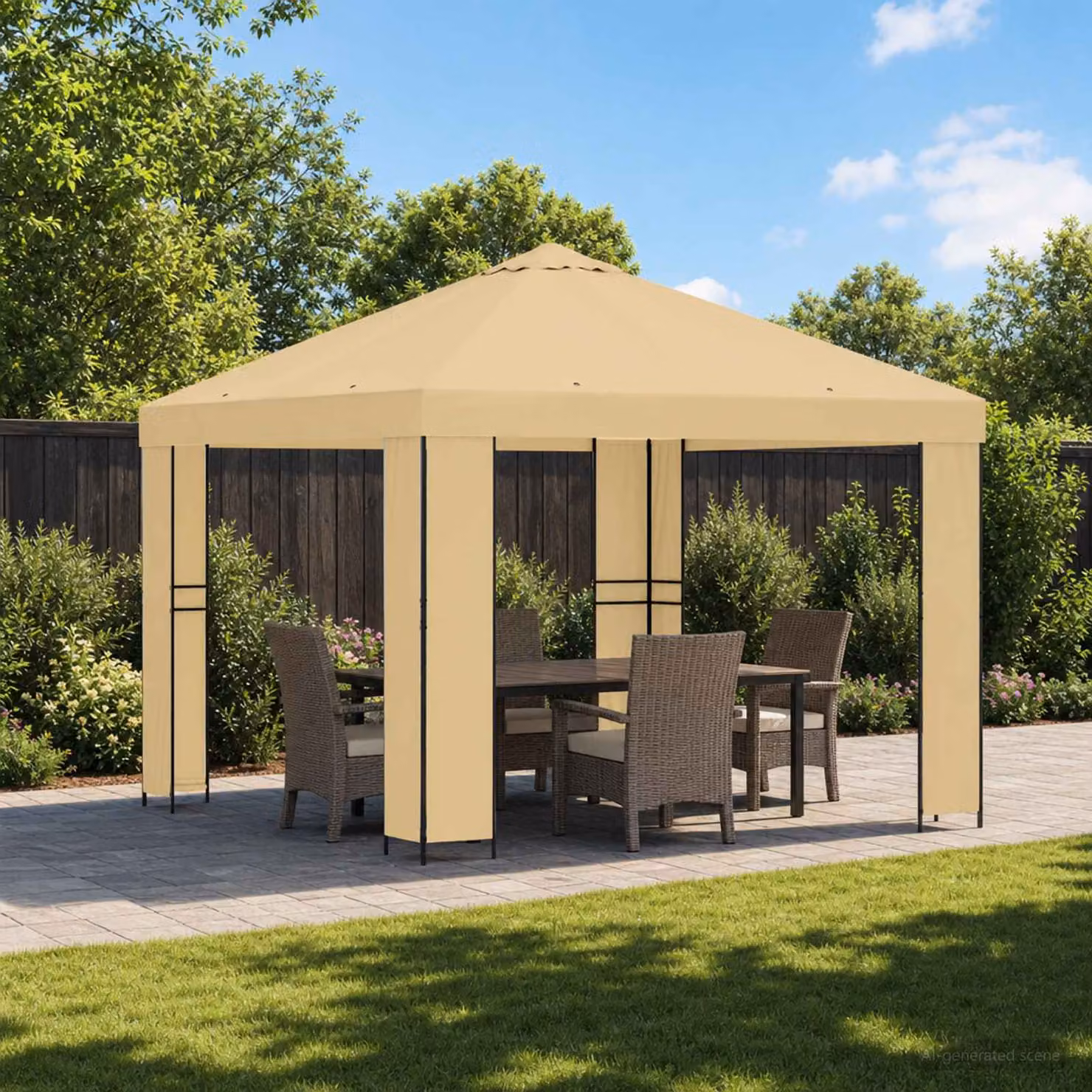 Gazebo vidaXL in acciaio zincato e poliestere beige e nero L/P: 300 x 300 cm