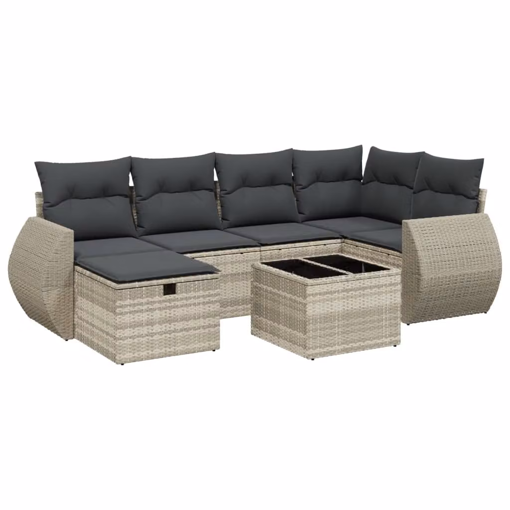 Set Divani da Giardino 7pz con Cuscini Grigio Chiaro Polyrattan