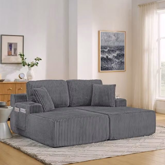 Divano letto 2 posti multifunzione in tessuto a coste grigio