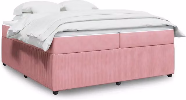 Letto con Giroletto a Molle e Materasso Ibrido vidaXL in Velluto Rosa e Bianco, L/P: 200 x 200 cm