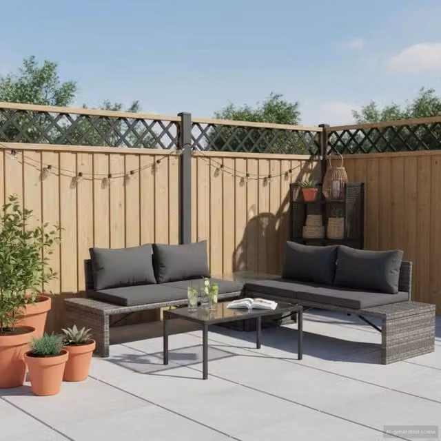 Set Divani da Giardino 3 pz con Cuscini in Polyrattan Grigio 44720