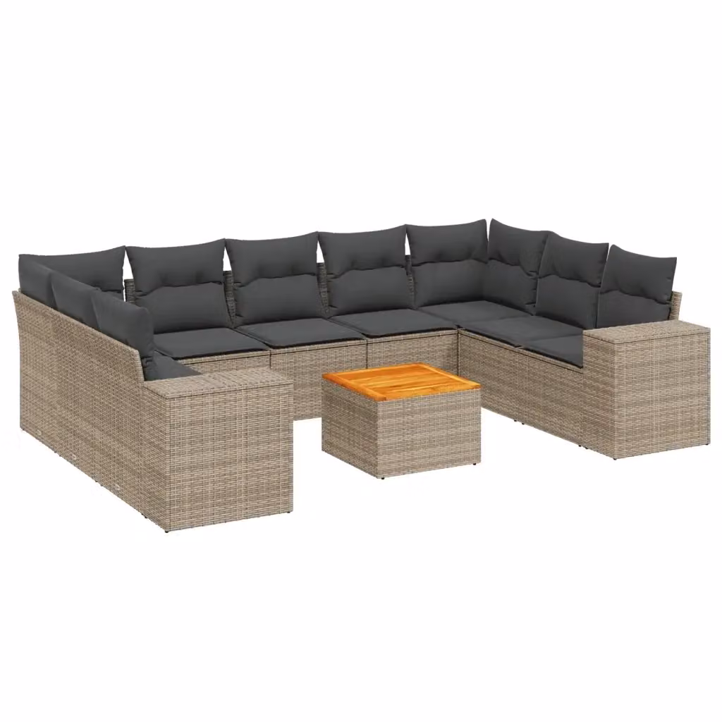 vidaXL Set Divano da Giardino 10 pz a Forma a L con Cuscini Grigio in Polyrattan e Legno di Acacia – 2