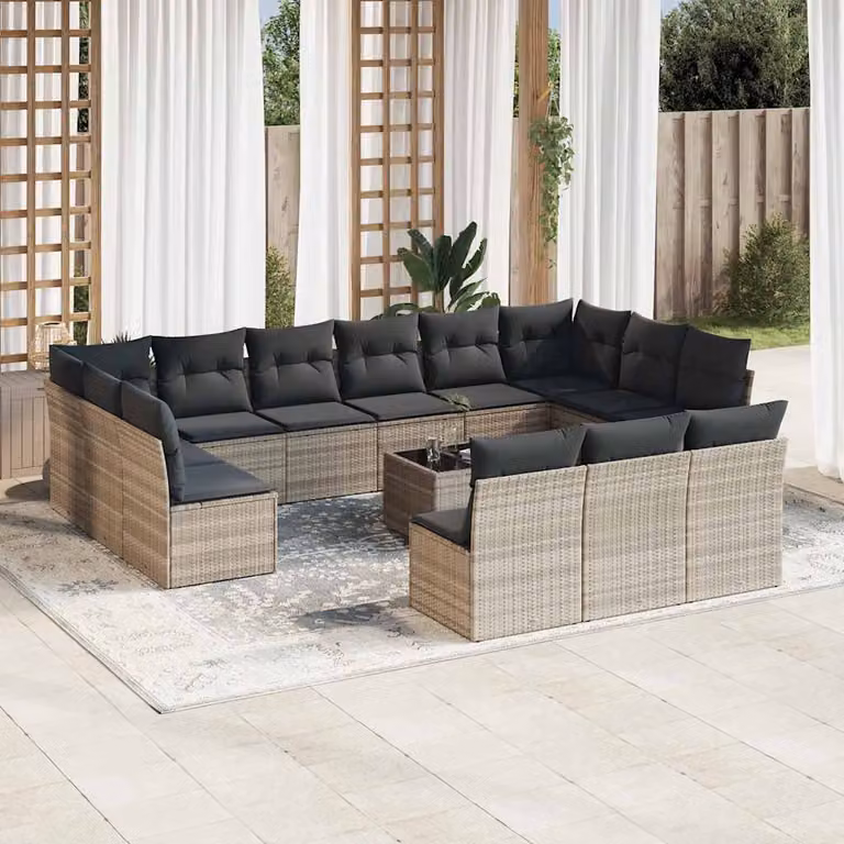 Set Divani da Giardino vidaXL a Forma a U con Tavolino e Cuscini, Colore Grigio