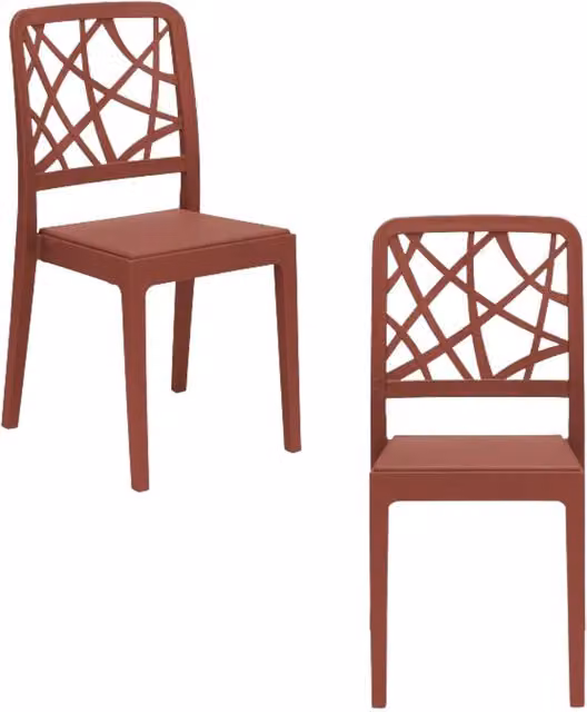 Set di 2 sedie impilabili in polipropilene Redokasa modello Penelope, design moderno, colore Mattone