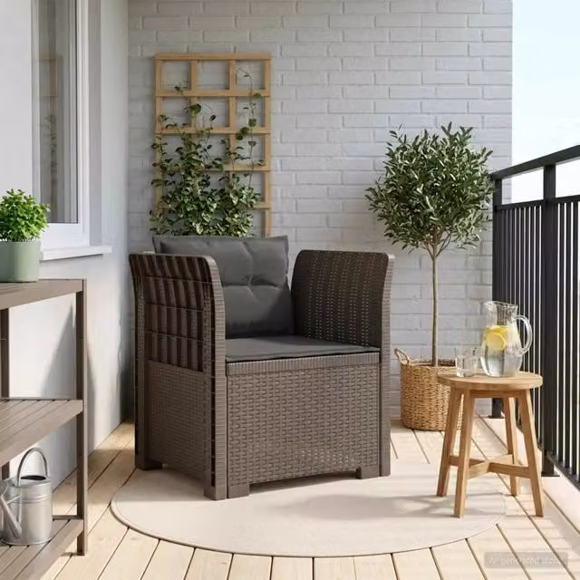 Poltrona da giardino a 1 posto con cuscini in effetto rattan color grigio antracite per esterno e balcone – 1