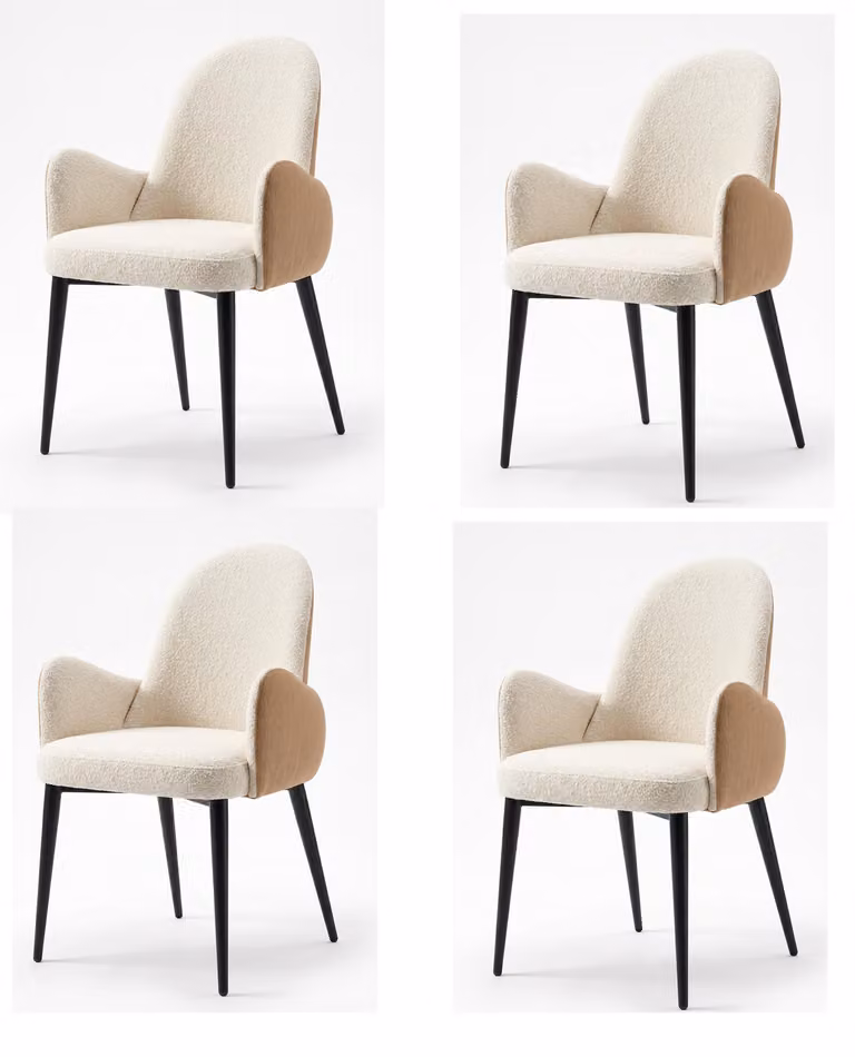Set di 4 eleganti sedie da pranzo in stile moderno, colore beige e marrone chiaro, rivestite in tessuto