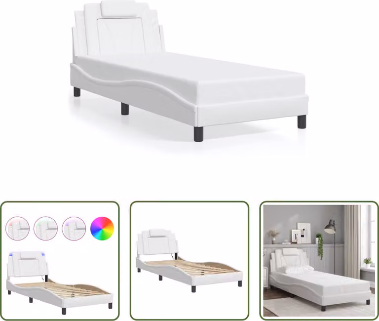 The Living Store Struttura letto con LED bianco 90x190 cm in ecopelle
