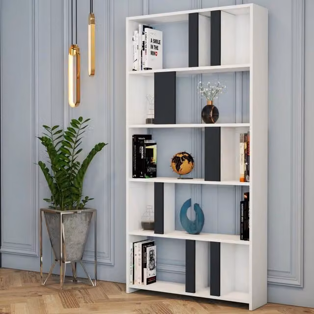 Libreria Moderna DMORA Tribogna con 4 Ripiani, Colore Bianco, L/P/H: 90 x 20 x 180 cm